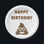 Funny Cute Happy Birthday Poop Emoji Papieren Bordje<br><div class="desc">Fijne verjaardag met poep emoji. U kunt de achtergrondkleur kiezen.</div>
