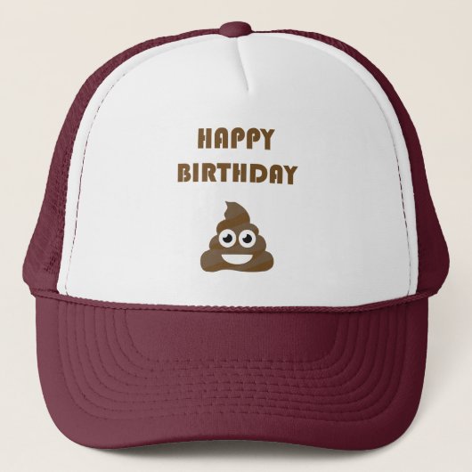Funny Cute Happy Birthday Poop Emoji Trucker Pet (Voorkant)