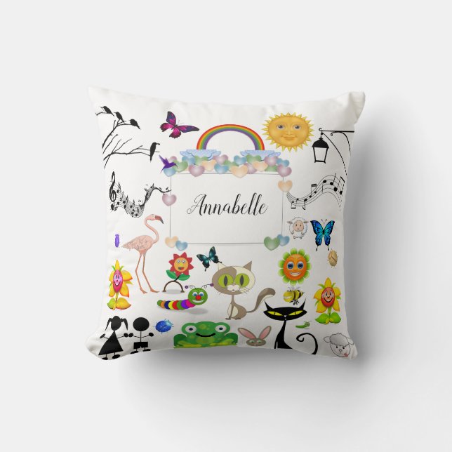 Funny Cute Happy Cartoon Characters personaliseren Kussen (Voorkant)