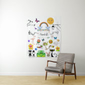 Funny Cute Happy Cartoon Characters personaliseren Wandkleed (In situ)