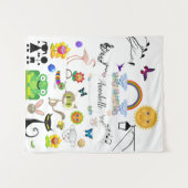 Funny Cute Happy Cartoon Characters personaliseren Wandkleed (Voorkant (horizontaal))