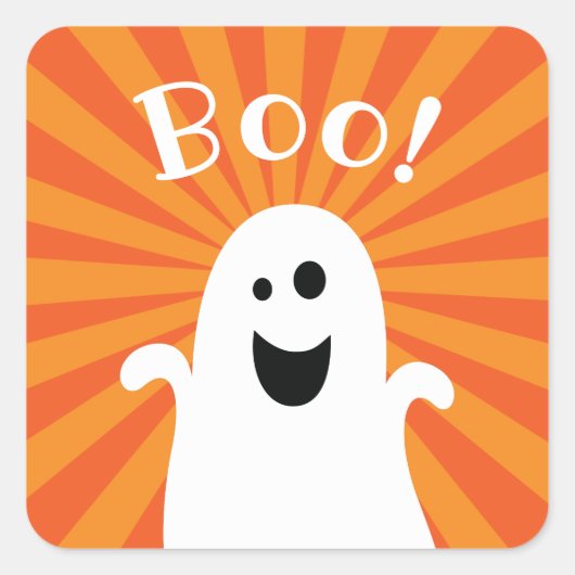 Funny Cute Happy Ghost Boo Halloween Party Decor Vierkante Sticker (Voorkant)