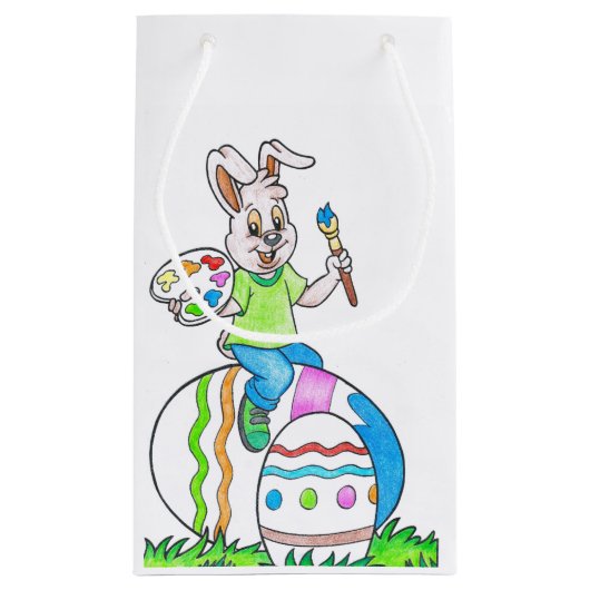 Funny Cute Happy Paast Bunny Painting Eggs Klein Cadeauzakje (Achterkant)