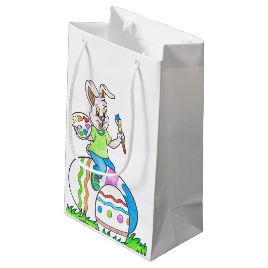 Funny Cute Happy Paast Bunny Painting Eggs Klein Cadeauzakje (Achterkant Gekanteld)