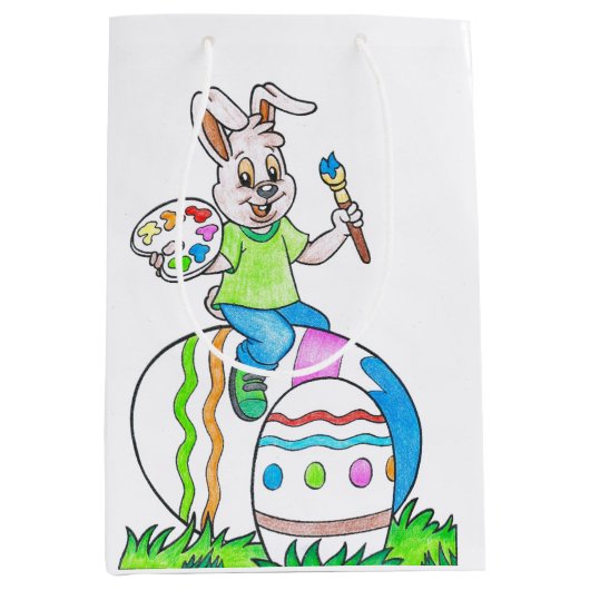 Funny Cute Happy Paast Bunny Painting Eggs Medium Cadeauzakje (Voorkant)