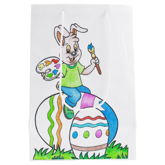 Funny Cute Happy Paast Bunny Painting Eggs Medium Cadeauzakje (Achterkant)