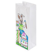 Funny Cute Happy Paast Bunny Painting Eggs Wijn Cadeautas (Achterkant Gekanteld)