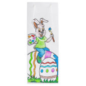 Funny Cute Happy Paast Bunny Painting Eggs Wijn Cadeautas (Achterkant)
