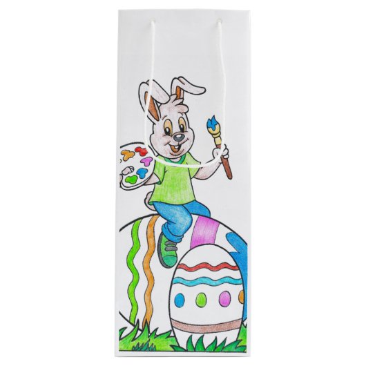 Funny Cute Happy Paast Bunny Painting Eggs Wijn Cadeautas (Voorkant)