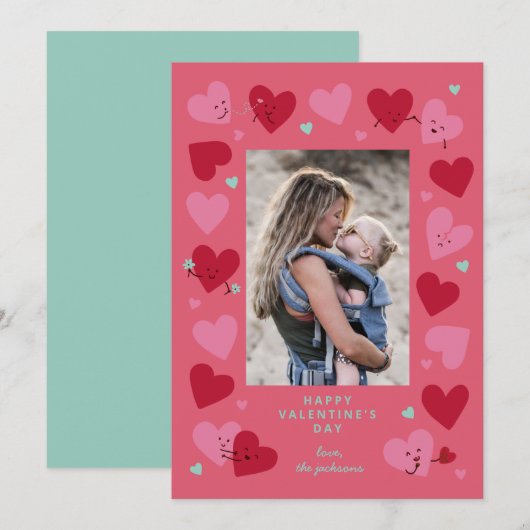 Funny Cute Hearts Kaart (Voorkant / Achterkant)