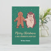 Funny Cute Hedegel Merry KerstHappy Nieuwjaar Feestdagenkaart (Staand voorkant)