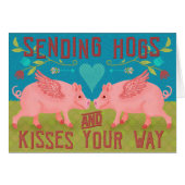 Funny Cute Hogs Kisses Pig Pun Sending Love Card (Voorkant Horizontaal)
