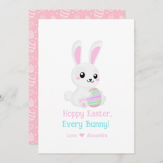 Funny Cute Hoppy Easter Elke bunny Pink Feestdagenkaart (Voorkant / Achterkant)
