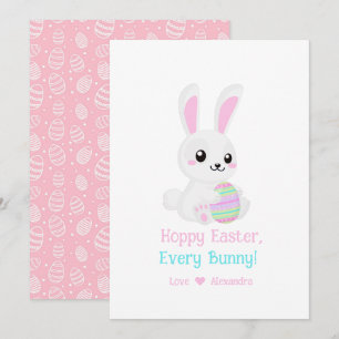 Funny Cute Hoppy Easter Elke bunny Pink Feestdagenkaart