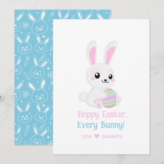 Funny Cute Hoppy Easter Elke Bunny Sky Blue Feestdagenkaart (Voorkant / Achterkant)