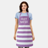 Funny Cute Hot Mess Paarse Stripes Kitchen Schort (Gedragen)