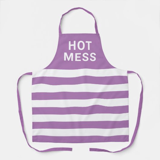 Funny Cute Hot Mess Paarse Stripes Kitchen Schort (Voorkant)