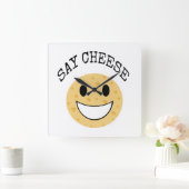 funny cute joke say cheese vierkante klok (Huis)