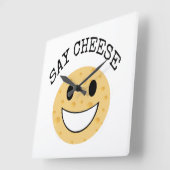 funny cute joke say cheese vierkante klok (Hoek)
