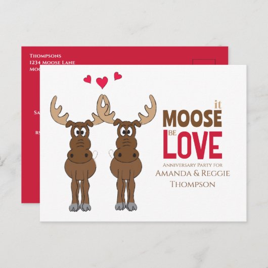 Funny Cute Jubileum Party Whimsical Moose Briefkaart (Voorkant / Achterkant)