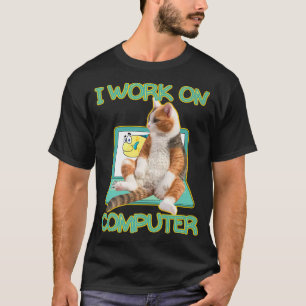 Funny Cute Kat and Computer Science Kitten Pet L T-shirt