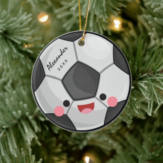 Funny Cute Kawaii Voetbal Kinder gepersonaliseerd Keramisch Ornament (Boom)