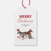 Funny Cute Kerstdieren Santa Hats Lights Cadeaulabel (Voorkant)