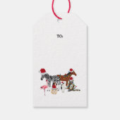 Funny Cute Kerstdieren Santa Hats Lights Cadeaulabel (Achterkant)