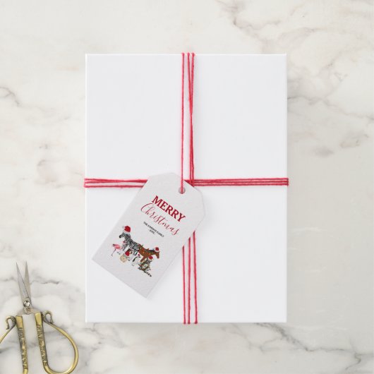 Funny Cute Kerstdieren Santa Hats Lights Cadeaulabel (Met Touw)