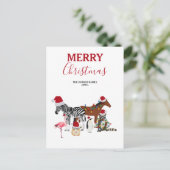 Funny Cute Kerstdieren Santa Hats Lights Feestdagenkaart (Staand voorkant)