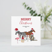 Funny Cute Kerstdieren Santa Hats Lights Feestdagenkaart (Staand voorkant)