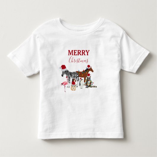 Funny Cute Kerstdieren Santa Hats Lights Kinder Shirts (Voorkant)