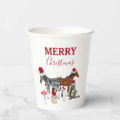 Funny Cute Kerstdieren Santa Hats Lights Papieren Bekers (Achterkant)