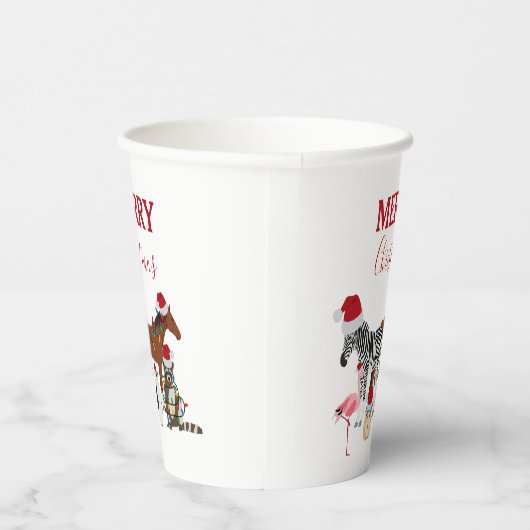 Funny Cute Kerstdieren Santa Hats Lights Papieren Bekers (Rechts)