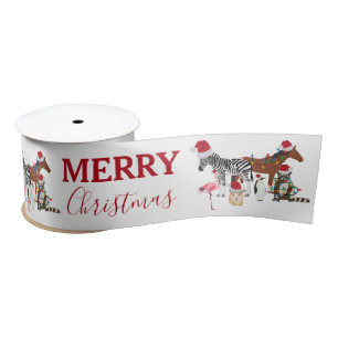 Funny Cute Kerstdieren Santa Hats Lights Satijnen Lint