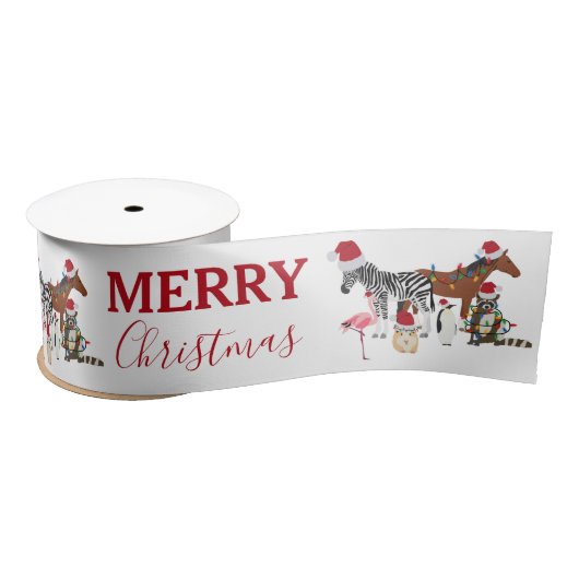 Funny Cute Kerstdieren Santa Hats Lights Satijnen Lint (Spoel)