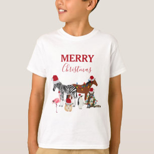 Funny Cute Kerstdieren Santa Hats Lights T-shirt
