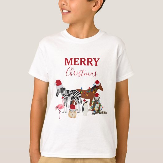 Funny Cute Kerstdieren Santa Hats Lights T-shirt (Voorkant)