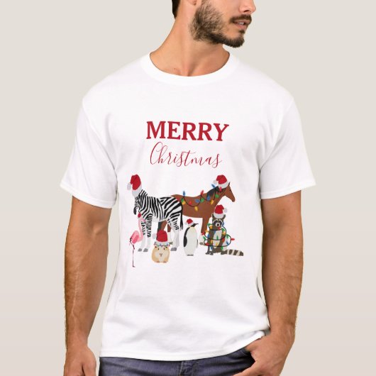 Funny Cute Kerstdieren Santa Hats Lights T-shirt (Voorkant)