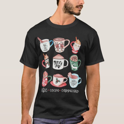 Funny Cute Kerstmis Mok Drink Hot Ccoa Coffee C T-shirt (Voorkant)