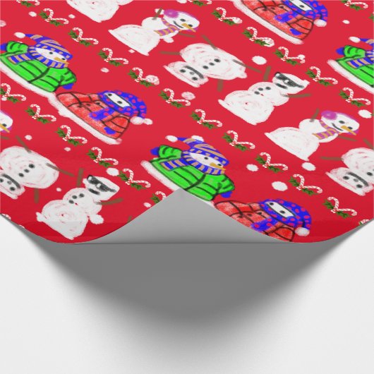 Funny Cute Kerstmis Snowmen Cadeaupapier (Hoek)
