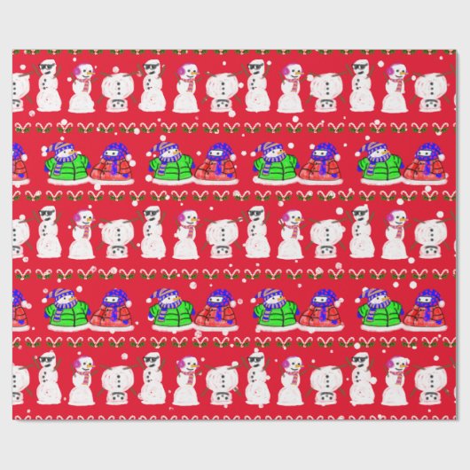 Funny Cute Kerstmis Snowmen Cadeaupapier (Vlak)