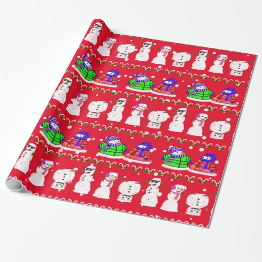 Funny Cute Kerstmis Snowmen Cadeaupapier (Uitgerold)