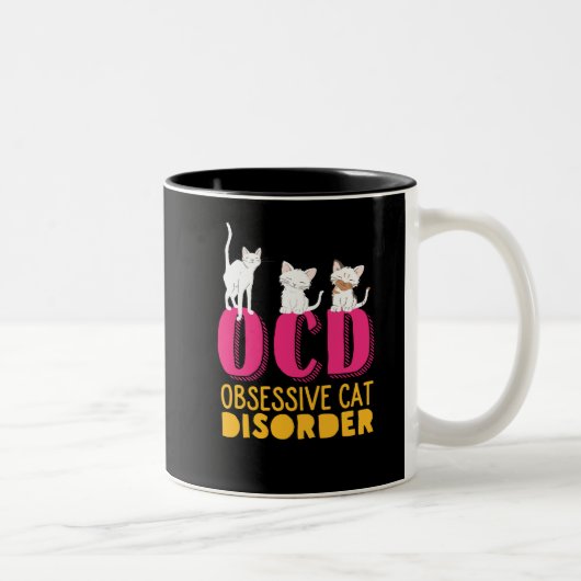 Funny Cute Kittens OCD Obsessief Cat Disorder Tweekleurige Koffiemok (Rechts)