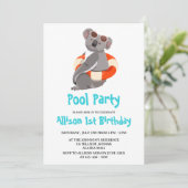 Funny & Cute Koala Swimming Birthday Party Kaart (Staand voorkant)