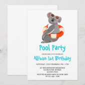 Funny & Cute Koala Swimming Birthday Party Kaart (Voorkant / Achterkant)
