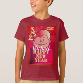 Funny Cute Little Cartoon Boy Happy Nieuwjaar T-shirt