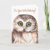 Funny-Cute Little Owl, 50th Birthday Card Kaart (Voorkant)