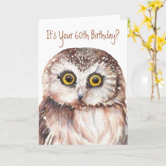 Funny-Cute Little Owl, 60th Birthday Card Kaart