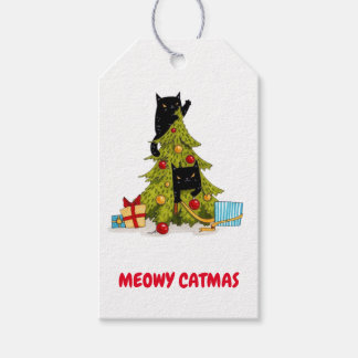 Funny Cute Meowy kerstboom Gift Labels Cadeaulabel